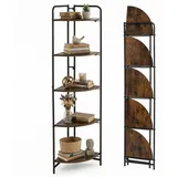 COSTWAY Bücherregal, Eckregal klappbar Standregal Metall 34x34x151cm braun
