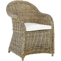 Beliani Gartensessel Susua Rattan 54 x 87 x 67 cm Cremeweiß mit Kissen