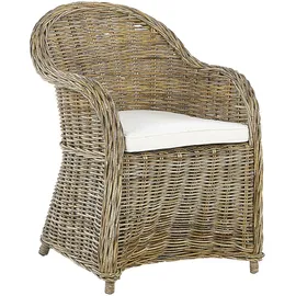 Beliani Gartensessel Susua Rattan 54 x 87 x 67 cm Cremeweiß mit Kissen