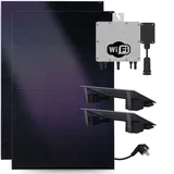 Balkonkraftwerk 800W komplett Steckdose Flachdach - KLARBEIT I 2x Balkonkraftwerk Halterung Flachdach | 2x Full Black 440w Solarpanel | 800W Wechselrichter upgradebar | Balkon Solaranlage