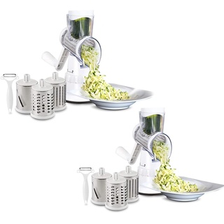 LIVINGTON Sumo Slicer 2 Stück - 3 in 1 Trommelreibe - zum Raspeln, Schneiden, Reiben - Fixierfunktion - Multiraffel - Reibemaschine - Gemüsehobel - Mühle - Gemüseschneider - Doppelpack