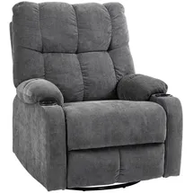 Homcom Relaxsessel Fernsehsessel mit Liegefunktion, Schaukelfunktion Drehbar TV-Sessel mit Fußstütze, Taschenfederkern und Becherhalter, Dunkelgrau - Dunkelgrau