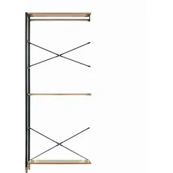 Möbilia Regal-Set | 2 breite Regale, 2 schmale Regale, 2 Schubladen | MDF mit Akazie-Dekor, Gestell Metall | natur-schwarz | 12020077 | Serie REGAL