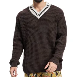 REDEFINED REBEL Cone Herren Baumwoll-Pulli Strick-Pullover Langarm-Shirt 212098 Dunkelbraun/Weiß - M