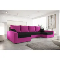 Roe Furniture | Ecksofa - 301 cm - U-Form - CHIEVO U - Rosa und Schwarz - Schlafsofa mit Stauraum - Modern und Elegant - Sofabett - Couch - Rosa/Schwarz