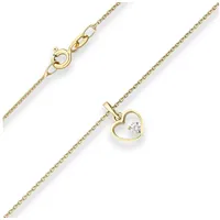 Schmuck Krone Goldkette Rund-Ankerkette Herz mit weißem Zirkonia aus 585 Gelbgold 42cm, Gold 585 goldfarben