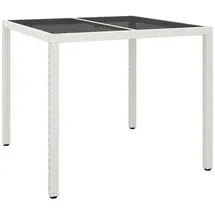 vidaXL Gartentisch 90x90x75 cm Gehärtetes Glas Poly Rattan Weiß