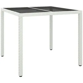 vidaXL Gartentisch 90x90x75 cm Gehärtetes Glas Poly Rattan Weiß