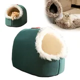 Katzenhöhle Hundehöhle Kuschelhöhle Katze Wärmeschutz im Winter Katzenbett Katzen Zubehör Plüsch Katzenkissen für Katzen Kleine Hunde (Grün, Groß)