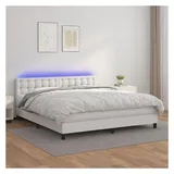 vidaXL Boxspringbett mit Matratze & LED Weiß 180x200 cm Kunstleder
