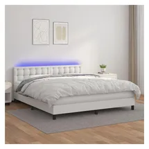 vidaXL Boxspringbett mit Matratze & LED Weiß 180x200 cm Kunstleder