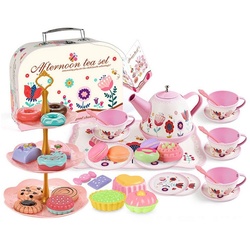 Daisred Lernspielzeug Teeservice Kinder Spielzeug Tragekoffer Geschenke Mädchen rosa