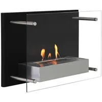 Nevada Bio-Wandkamin, Schwarzer Bioethanol-Wandkamin mit Glasfrontpaneel, Brenndauer bis zu 6 Stunden, für gemütliche Abende mit der Familie, 2 kW.