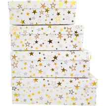 IDENA 4 Geschenkboxen Sterne, weiß/gold/silber Weihnachten