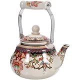 Vaguelly Wasserkessel aus Emaillierter, 1500 ML Retro Wasserkocher mit Keramik Griff, Antik Blumen Kaffeekanne Teekessel für Gas, Induktion Herd