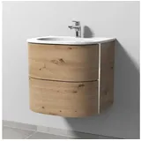 Sanipa Keramik-Waschtisch-Set mit Waschtischunterschrank „4balance“ 584 × 514 × 522 mm in Eiche Natural-Touch, ohne Beleuchtung