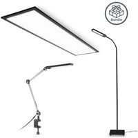 B.K.Licht LED Leuchten-Set, 3-teilig: LED-Deckenleuchte + LED-Tischleuchte und LED Stehleuchte, schwarz