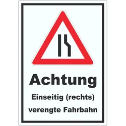 Aufkleber Achtung Verengte Fahrbahn rechts A7 (74x105mm)