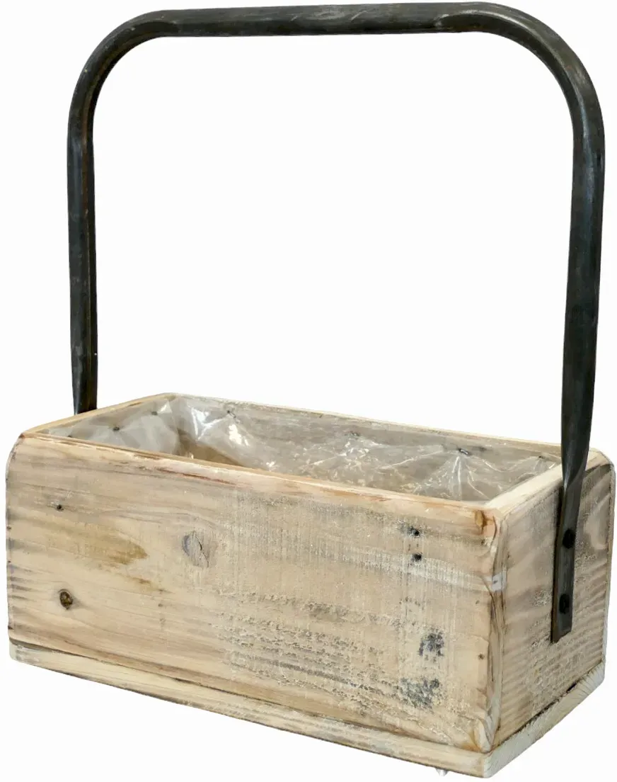 Kiste Holz 25x14x29cm mit Griff mit Folie  - natur