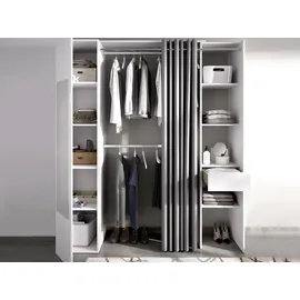 vente-unique Kleiderschrank mit Vorhang & 1 Tür + Spiegel - B 177 cm - Weiß und Grau - BERTRAND