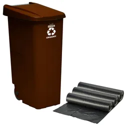 WellHome - 110L Mülltonne für Bio mit 30 Müllsäcken, Braun