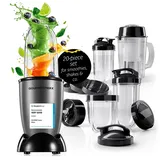 GOURMETmaxx Mr. Magic Power Pro Mixer 400 Watt | Smoothie Maker mit to go Deckel | Standmixer mit Mixbecher & Frischhaltedeckel zum Aufbewahren | Blender mit Zubehörset XL für Shakes, Smoothies etc.
