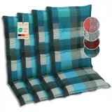 GO-DE Textil Bequeme und attraktive Polsterauflagen für Hochlehner-Gartenstühle (4er-Set, Karo Petrol, Hochlehner)