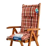 Beautissu Gartenstuhlauflagen Hochlehner Auflagen 120x50 cm – 7cm Polster Sitzauflagen Gartenmöbel Made in EU – UV-Lichtecht Sitzpolster Gartenstuhl Orange Rot Grün Kariert – HighLux HL