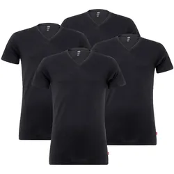 LEVI'S Herren T-Shirts, 4er Pack - V-Ausschnitt, Kurzarm, einfarbig Schwarz L