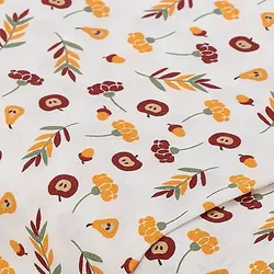 Baumwollstoff Herbstliches Obst & Blüten "Mona", weiß-color