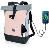 BRAIDOL Freizeitrucksack Rucksäcke,Freizeitrucksack,Arbeitsrucksack,lässiger Rolltop Rucksack (Cityrucksack damen,Groß Damen lässiger Rucksack,Businesstaschen,Wasserbeständig Laptoptasche, mit Laptopfach bis 15,6 zoll und externen USB-Anschluss), Modern Rolltop Rucksack Daypack, Wasserdichter rosa