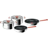 Tefal G720S6 Opti'Space 6-teiliges Topf- und Pfannenset | Premium Edelstahl 18/10 | Induktion | stapelbares Set | Messskala | Antihaftversiegelung | rutschfeste Griffe | Silber