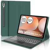 IVEOPPE Tastatur für Samsung Galaxy Tab S10 Ultra 2024, Hülle mit Tastatur Galaxy Tab S10/S9 Ultra, Abnehmbarer QWERTZ Layout Keyboard für Samsung S9/S10 Ultra 14.6 Zoll, Dunkelgrünes