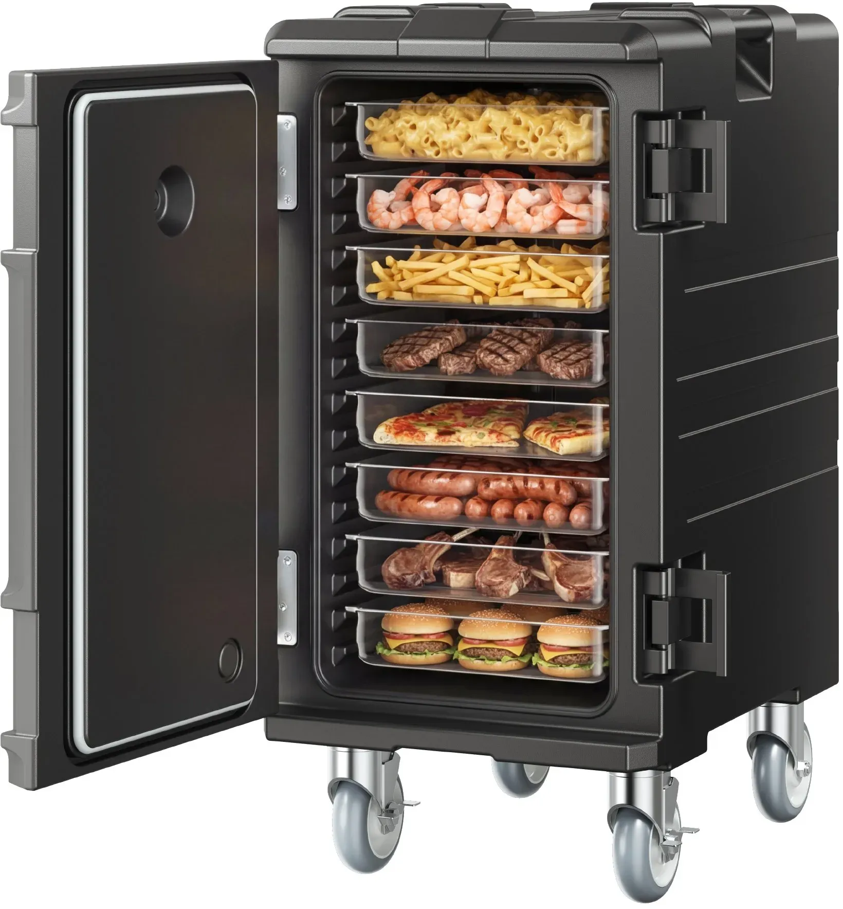 VEVOR Isolierter Lebensmittelbehälter-Träger, Frontlader, Catering-Box mit Rädern, 103 L, Schwarz