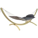 Amazonas Hängematte XXL Set Fat Hammock Taupe + Olymp-Gestell aus FSC-zertifiziertem Holz (Zweiseitig, Fat Hammock Set Taupe) grau