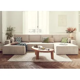 best mobilier Dellia Wohnlandschaft u-form 7-sitzer mit schlaffunktion mit bettkasten aus Cord Beige