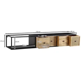 FineBuy Lowboard hängend Mango Massivholz Wiener Geflecht Rattan TV Schrank