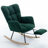 Schaukelstuhl Grün 80x98x98 cm – Teddystoff, klappbare Fußstütze, Holz- & Metallrahmen, Wohnzimmer & Schlafzimmer