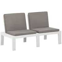 Furnicato Garten-Lounge-Bank mit Auflagen Kunststoff Weiß