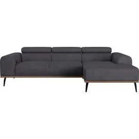 Home Affaire Ecksofa HOME AFFAIRE "Carlo L-Form", grau (lava), B:244cm T:157cm, Sofas, Ecksofa, mit Kopfteilverstellung & Holz-Rahmenoptik, wahlweise Relaxfunktion