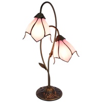HAES DECO - Tiffany Tischlampe 35x18x61 cm Braun Rosa Metall Glas Tiffany Schreibtischlampe Tiffany Lampen Buntglas