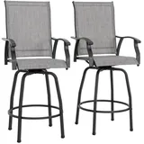 avestar drehbare Garten-Barhocker 2er Set hohe Gartenstühle, Barstühle mit Fußstütze, hoher Rückenlehne, wetterfeste Hochstühle aus Textilene für Terrasse, Balkon, Poolbereich und Garten, Grau