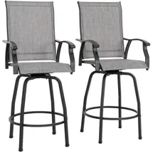 avestar drehbare Garten-Barhocker 2er Set hohe Gartenstühle, Barstühle mit Fußstütze, hoher Rückenlehne, wetterfeste Hochstühle aus Textilene für Terrasse, Balkon, Poolbereich und Garten, Grau