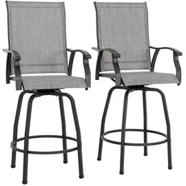 avestar drehbare Garten-Barhocker 2er Set hohe Gartenstühle, Barstühle mit Fußstütze, hoher Rückenlehne, wetterfeste Hochstühle aus Textilene für Terrasse, Balkon, Poolbereich und Garten, Grau