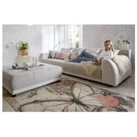 s-style möbel - - Big Sofa 5 Sitzer Boxspringfederung Lounge Sofa mit vielen losen Kissen aus Weiß und Creme Kunstleder/Strukturstoff