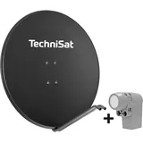 TechniSat SATMAN 850 Plus - Satellitenschüssel (85 cm Sat Spiegel mit Masthalterung und UNYSAT Universal-Quattro-LNB im Wetterschutz-Gehäuse, Multischalter wird benötigt) grau