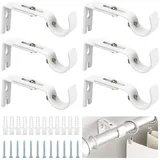 XTUDOU® 6 Stk Gardinenstange Halterung, Metall Wandhalterung mit Schrauben, Einstellbar Gardinenstange Halterung Verstellbare für Wand Hause BüRo Schlafzimmer, Kleiderschrank, Badezimmer