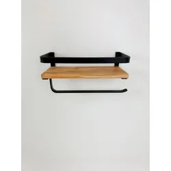 Wandregal ANDAS "Grosny", schwarz (natur, schwarz), B:40cm H:20,5cm T:20cm, Regale, aus Metall mit Ablagefläche aus massiver Eiche