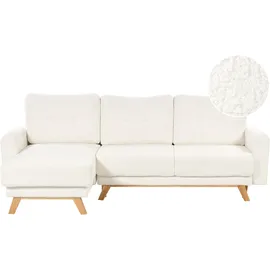 Beliani 3-Sitzer Ecksofa Bouclé cremeweiß mit Schlaffunktion L-Form Steppung Skandi Schlafsofa Wohnzimmer Ausstattung - Couches, Wohnlandschaften, Ecksofas