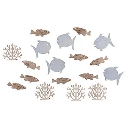 Rayher Holz-Streudeko grau/natur Fische und Korallen 20 St.
